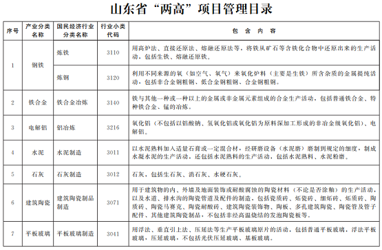 山東省“兩高”項(xiàng)目管理目錄 山東省“兩高”項(xiàng)目管理目錄
