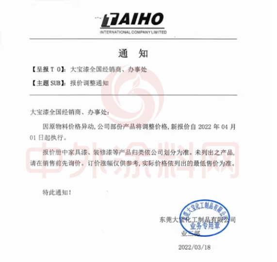 因原材料價格異動，公司部分產(chǎn)品將調(diào)整價格，新報價自4月1日起執(zhí)行。