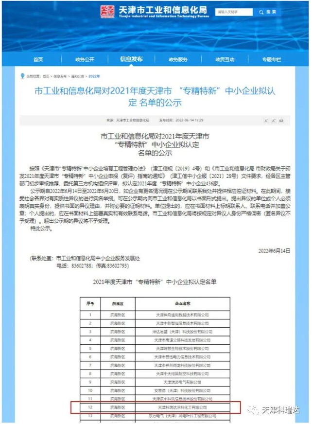 科瑞達被認定為天津市“專精特新”中小企業(yè) 科瑞達被認定為天津市“專精特新”中小企業(yè)