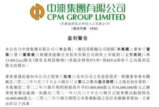 虧損翻倍，中漆集團(tuán)預(yù)計(jì)年中虧損超4000萬(wàn)