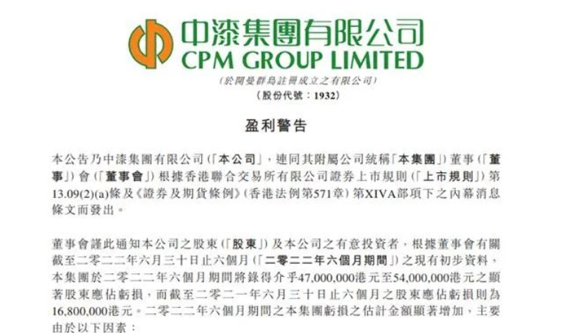 　中漆集團(tuán)：最高預(yù)虧4648萬，虧損額最高預(yù)增221.43%