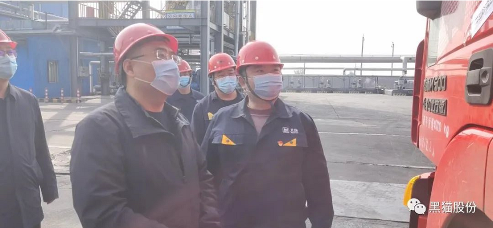 　太原黑貓向調(diào)研組一行詳細(xì)介紹企業(yè)基本情況、安全生產(chǎn)及疫情防控工作。調(diào)研組詳細(xì)聽(tīng)取了匯報(bào)內(nèi)容后，深入現(xiàn)場(chǎng)進(jìn)行實(shí)地查看，對(duì)物流車輛出入廠的疫情管控詳細(xì)詢問(wèn)，并強(qiáng)調(diào)要壓實(shí)壓緊安全生產(chǎn)責(zé)任，嚴(yán)格執(zhí)行閉環(huán)管理，筑牢“外防輸入”的第一道防線。