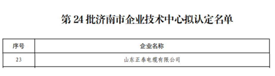 山東正泰電纜入選第24批濟(jì)南市企業(yè)技術(shù)中心擬認(rèn)定名單 山東正泰電纜入選第24批濟(jì)南市企業(yè)技術(shù)中心擬認(rèn)定名單