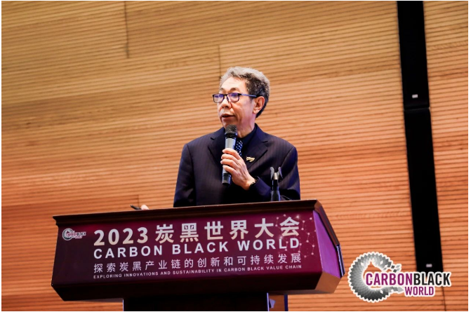龍星化工股份有限公司副總經(jīng)理馬寶亮作了題為《炭黑全生命周期的碳排放分析》的報告，報告對炭黑全生命周期各個階段產(chǎn)生的二氧化碳排放情況進行了分析，并提出了相關(guān)解決建議。