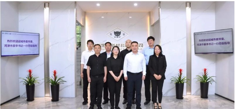 山西省運(yùn)城市委常委、河津市委書記李曉武與河津市委常委、常務(wù)副市長(zhǎng)閆新善一行，于今日蒞臨安徽黑貓公司，對(duì)其特種炭黑事業(yè)部展開調(diào)研。陪同調(diào)研的還有安徽黑貓公司相關(guān)負(fù)責(zé)人。