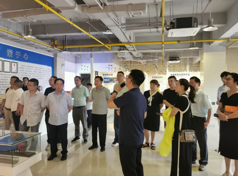 考察團一行在雙虎涂料營銷總監(jiān)歐隆杰的帶領(lǐng)下參觀了雙虎涂料的展廳，并在質(zhì)量總監(jiān)李玉花的引領(lǐng)下參觀了智能制造車間和曝曬場等場地。