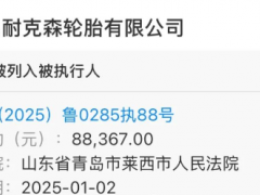 耐克森輪胎陷法律糾紛，執(zhí)行標(biāo)的8萬余元